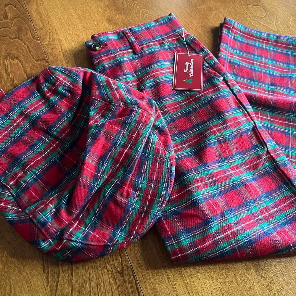 Gymboree holiday plaid newsboy hat and pants 6-8Y NWT